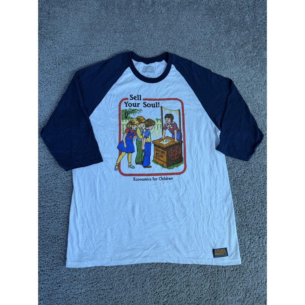 Steven Rhodes Shirt Mens L White Sell Your Soul Economics For Kids 3/4 Sleeve